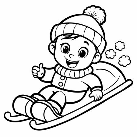Snowy Sledding Adventure Down a Majestic Hillsideのイラスト素材