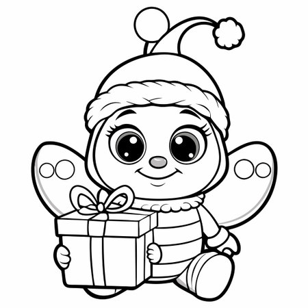 Adorable Bee Bringing a Festive Gift Box to Color and Enjoyのイラスト素材