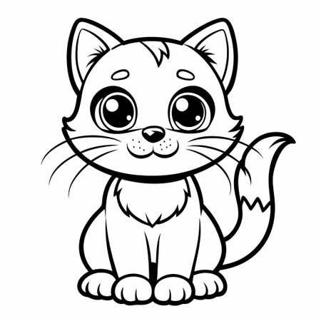 Adorable Cat Illustration Coloring Page for Kids and Adults: Cute and Playful Characterのイラスト素材