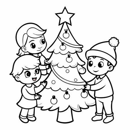 Family Bonding Time: Decorating Christmas Tree Togetherのイラスト素材