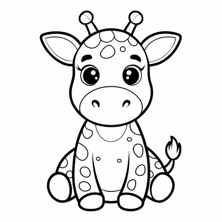 Printable Coloring Page of an Adorable Squishy Giraffe for Kidsのイラスト素材