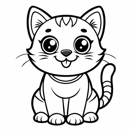 Adorable Coloring Page Depicting a Happy and Playful Cat with Cute and Funny Featuresのイラスト素材