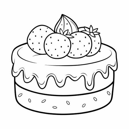 Exquisite Coloring Page Featuring a Matcha Strawberry Cake Waiting to be Adorned with Colorsのイラスト素材