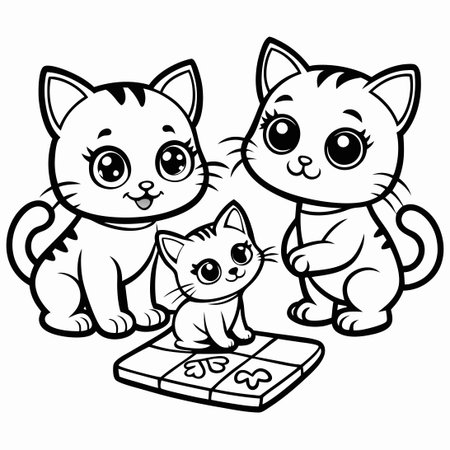 Printable Coloring Page Featuring Adorable Playful Cats Engaged in a Puzzle Adventureのイラスト素材