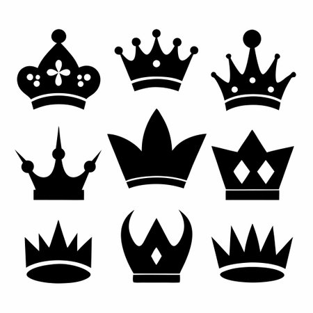 Silhouette Crown Collection in Black and White - Set of 10のイラスト素材