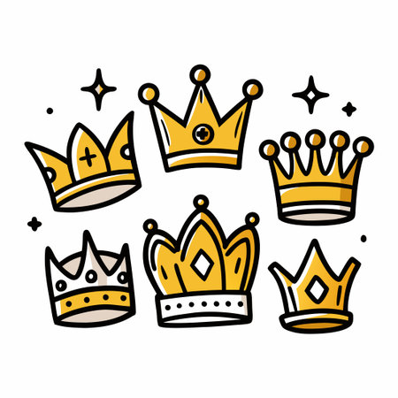 Hand-Drawn Crown Icons: A Royal Collection of Doodle Crownsのイラスト素材