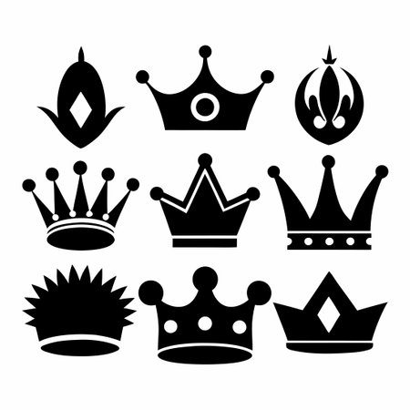 Detailed Black Silhouette Crown Icon Collection for Royalty and Nobilityのイラスト素材