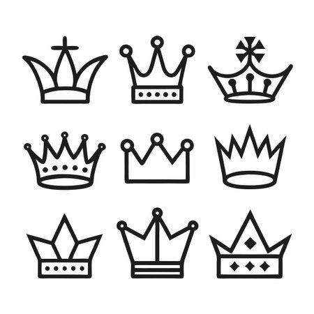 Silhouettes of Crowns in an Elegant Line Art Setのイラスト素材