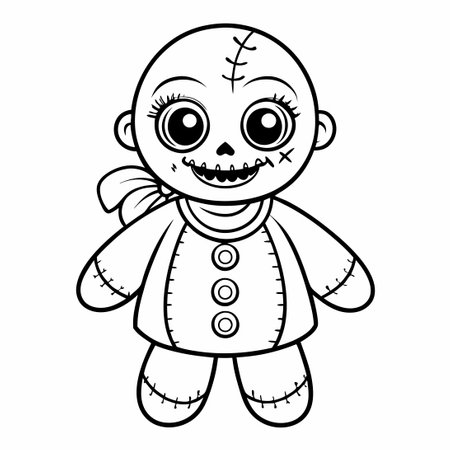 Hand-Drawn Outlines of Creepy Dolls for Halloween Coloringのイラスト素材