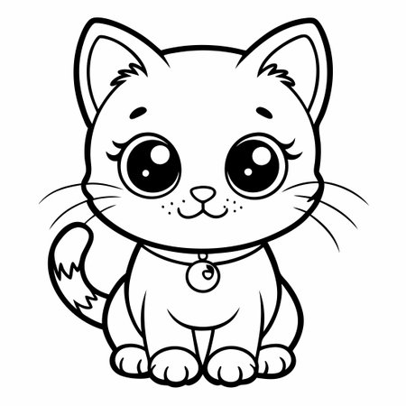 Kawaii Cute Cat Coloring Page with Headphones Listening to Musicのイラスト素材
