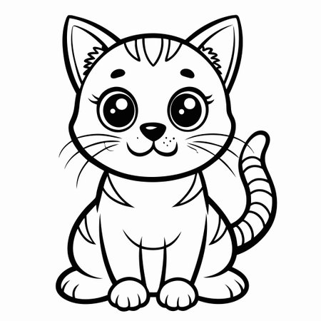 Hand-Drawn Illustration of a Cute Cat Sitting in a Relaxed Poseのイラスト素材