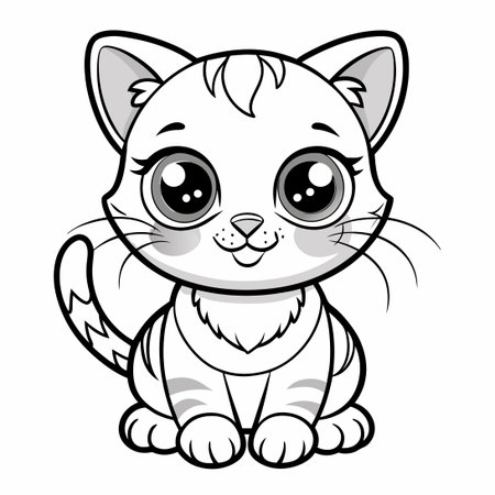 Adorable Feline Companion Enjoys Soothing Melodies: A Cute Cat Coloring Pageのイラスト素材