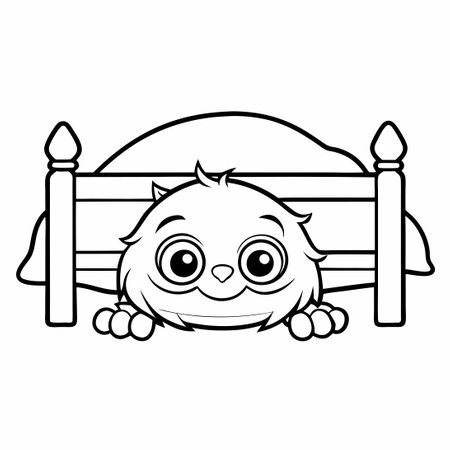 Outlined Cartoon of a Cute Monster Hiding Under the Bed for Halloweenのイラスト素材