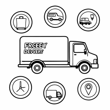 Express Delivery Truck Line Icons for Logistic and Delivery Servicesのイラスト素材