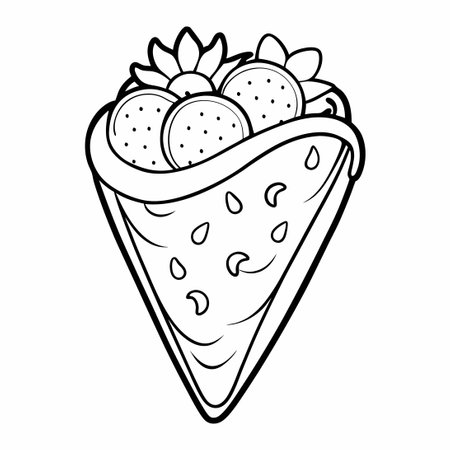 Hand-Drawn Illustration of a Delicious Strawberry Crepe with Colorful Toppingsのイラスト素材