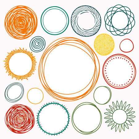 Sketchy Scribbles: Doodle Circles Hand Drawn Sketch Set with 15 Unique Designsのイラスト素材