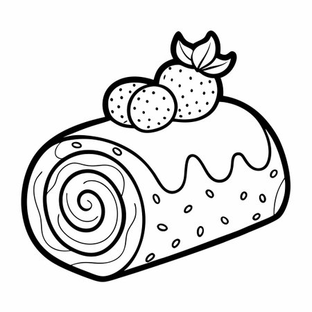 Delectable Hand-Drawn Illustration of a Strawberry Roll Cake Creationのイラスト素材