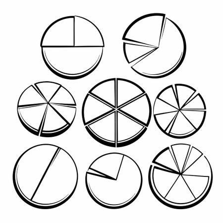 Comprehensive Collection of Pie Charts and Circle Diagrams for Data Visualizationのイラスト素材
