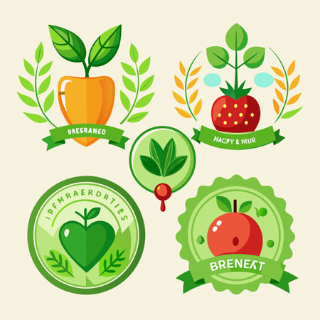 Organic Eco Vegan Bio Food Labels Collection with 12 Label Designsのイラスト素材