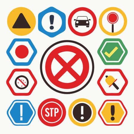 Comprehensive Set of Prohibition Stop Sign Icons for Traffic Control and Safetyのイラスト素材