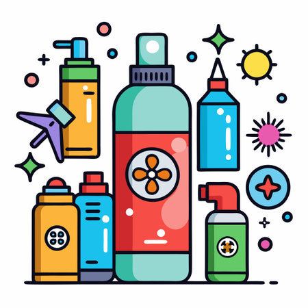 Detailed Icons Set of Spray with Water Spray and Steam Sprayersのイラスト素材