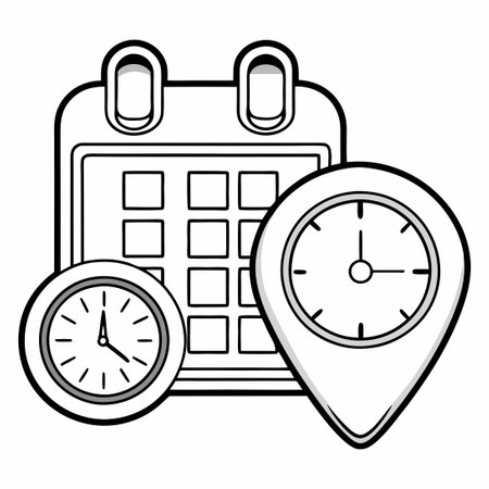Comprehensive Icon Set for Time Management and Location Trackingのイラスト素材