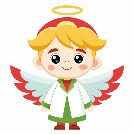 Cartoonish Christmas Boy Angel with Wings in White Backgroundのイラスト素材