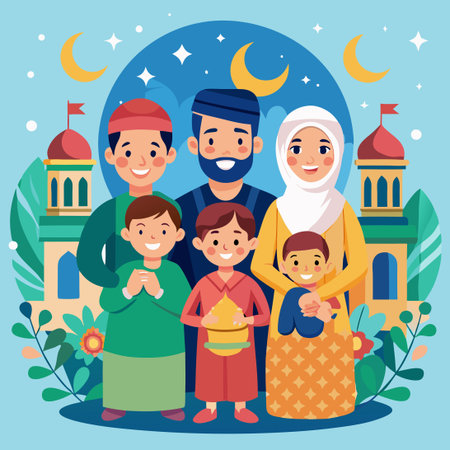 Eid Celebration Filled with Heartfelt Joy and Gratitudeのイラスト素材