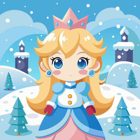 Enchanting Chibi Princess in a Winter Wonderland Havenのイラスト素材