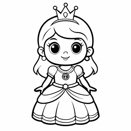 Printable Coloring Page Featuring a Delightful Princess for Young Artistsのイラスト素材