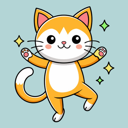 Adorable Dancing Cat Coloring Page for Kids and Animal Loversのイラスト素材
