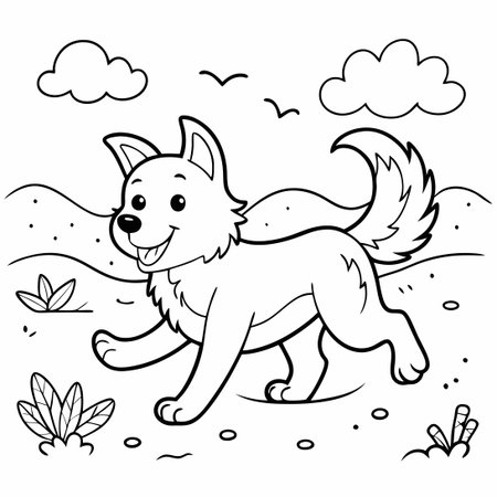 Adorable Dog Romps Joyfully on the Sandy Beach Shorelineのイラスト素材