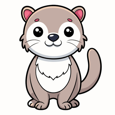 Adorable Kawaii Otter Cartoon Character Ready for Coloring Fun!のイラスト素材