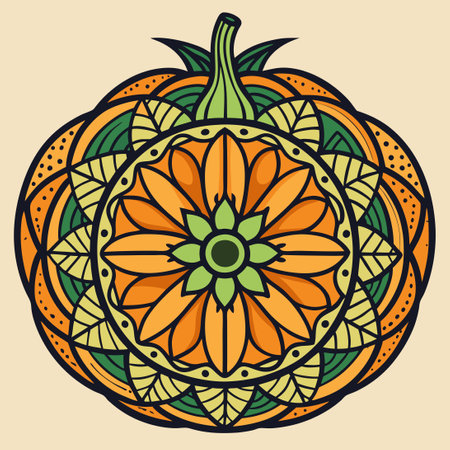 Intricate Mandala Carved Pumpkin Design Perfect for Engraving or Printingのイラスト素材