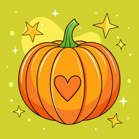 Hand-Drawn Pumpkin Adorned with Stars and a Heart Amidst a Starry Canvasのイラスト素材