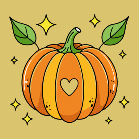 Hand-Drawn Pumpkin with Stars and Heart in Brushstroke Styleのイラスト素材