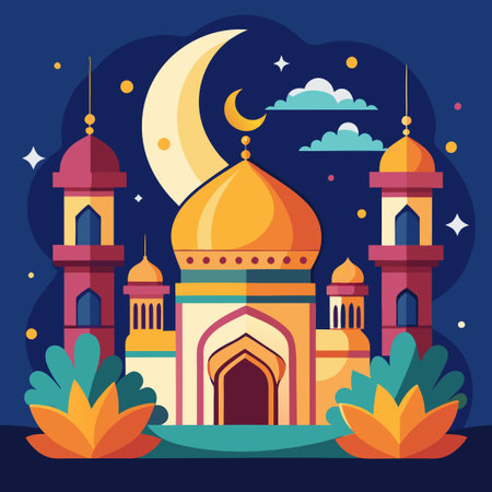 Muslims Celebrate the End of Ramadan with Joyful Festivities of Eid Mubarakのイラスト素材