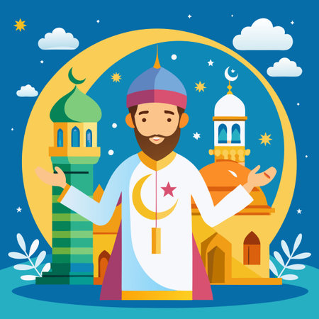 Serene Eid Mubarak Greeting with Wishes for Peace and Blessingsのイラスト素材