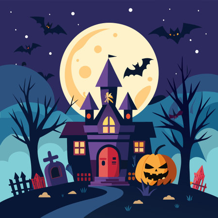 Eerie Halloween Night of Thrills and Chills with Trick-or-Treatersのイラスト素材