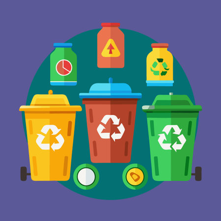 Assortment of Colorful Recycling Bins for Waste Management and Environmental Conservationのイラスト素材