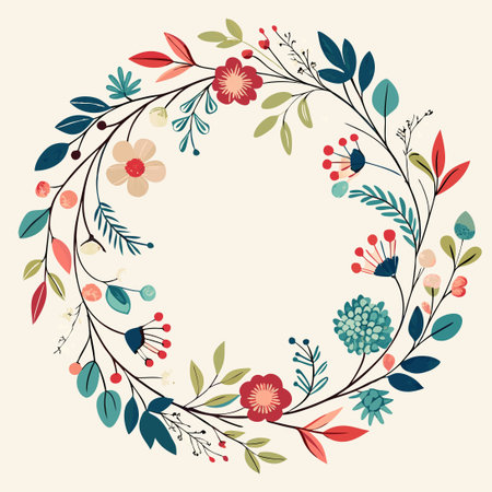 Hand Drawn Floral Wreath Frame in Watercolor Style on White Backgroundのイラスト素材