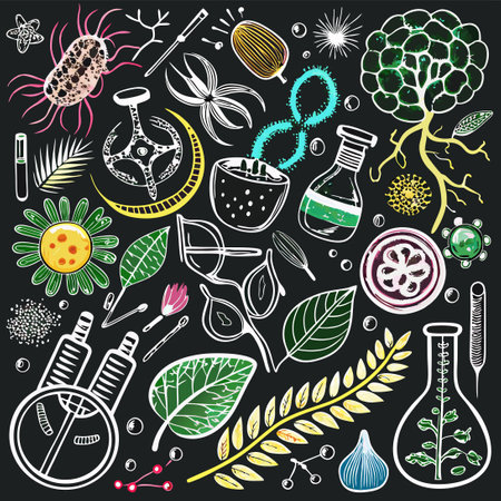 Hand-Drawn Biology Concepts Illustrated on a Vintage Chalkboardのイラスト素材