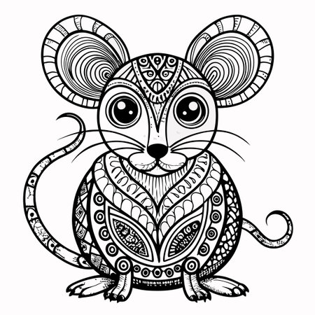 Hand-Drawn Zentangle Mouse Coloring Page for Ages 5+のイラスト素材