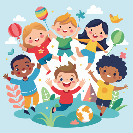 Happy Children Embracing Childhood on World Children's Dayのイラスト素材