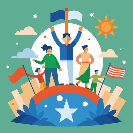 Inspiring Symbols of Patriotism and Unity: Independence Day Celebration of Hope and Unityのイラスト素材