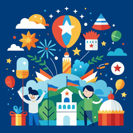 Celebrating Independence Day: Dreams and Freedom Take Flight in Fireworks and Festivitiesのイラスト素材
