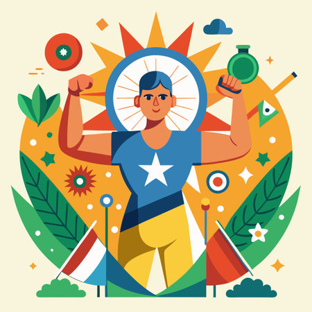 Patriotic Display of Strength and Unity on Independence Dayのイラスト素材