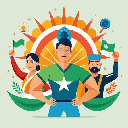 Patriotic Display of Unity and Resilience on Independence Dayのイラスト素材