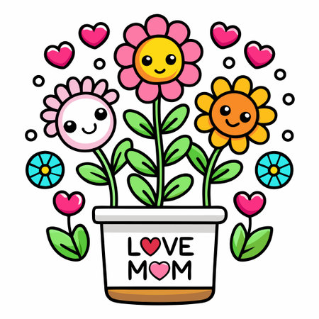 Kawaii Pot of Flowers Coloring Page for Creative Kidsのイラスト素材