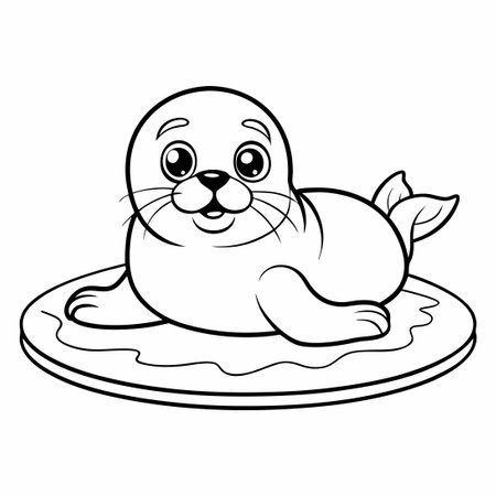 Lying Seal on Ice Sheet Coloring Page for Kids and Adultsのイラスト素材